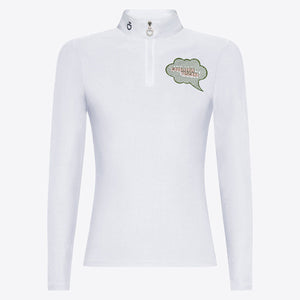 Cavalleria Toscana Girl's Competition Shirt in Technical Jersey with Zip L/S White