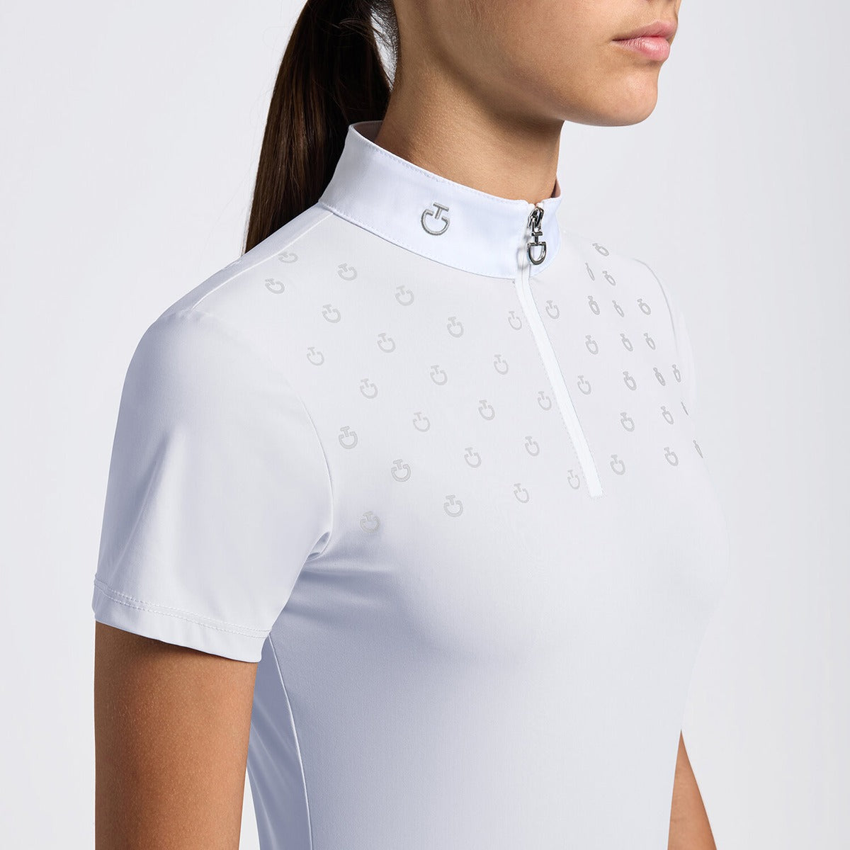 Cavalleria Toscana Girls' Short-Sleeve Competition Shirt with CT Logo Print-White