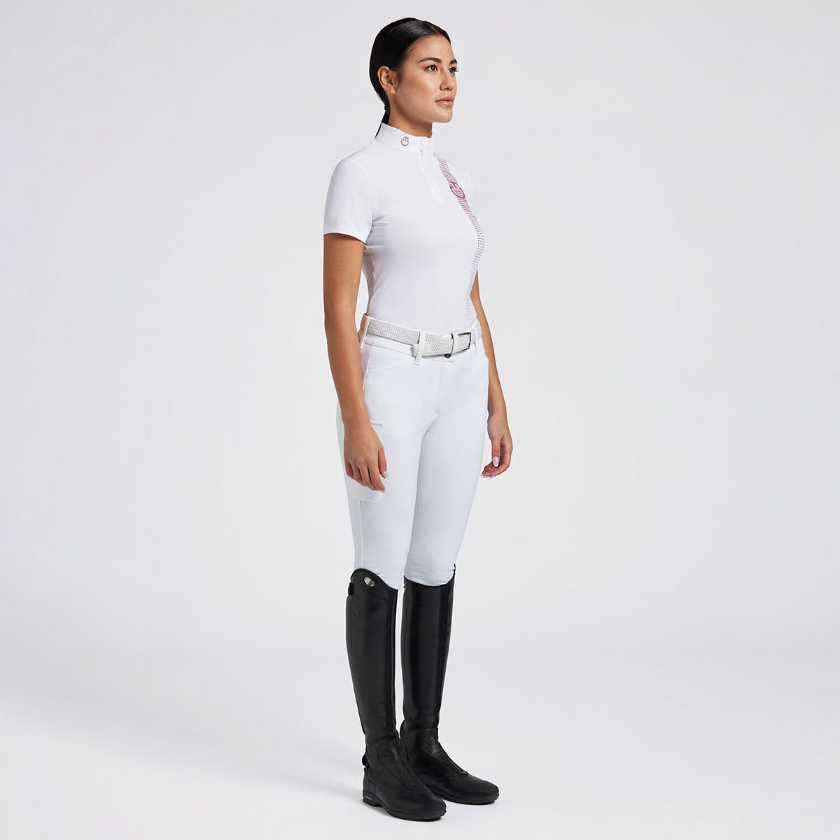 Cavalleria Toscana Women's Competition Shirt in Technical Jersey with Zip S/S White