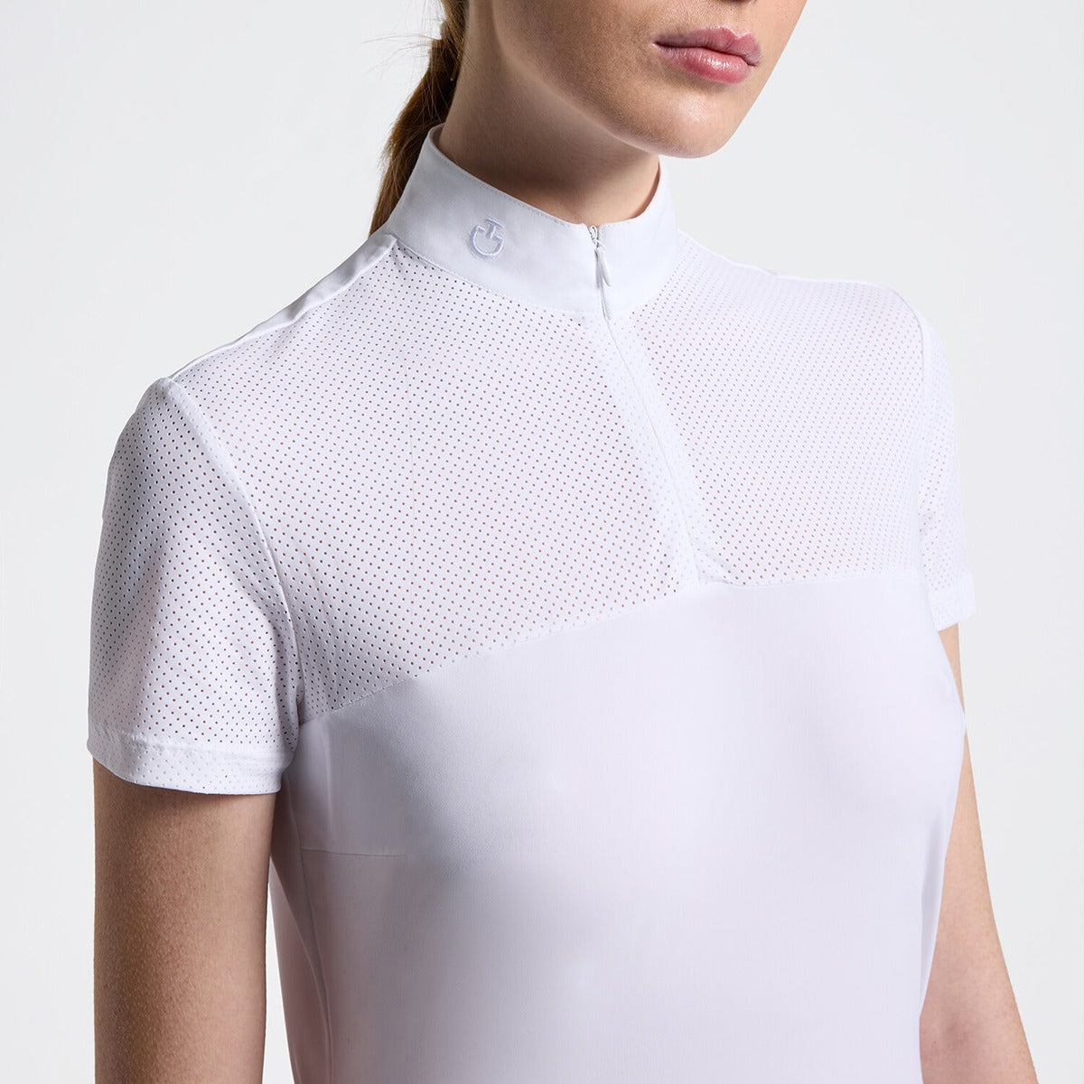 Cavalleria Toscana Women's Competition Shirt in Technical Jersey with Zip-White