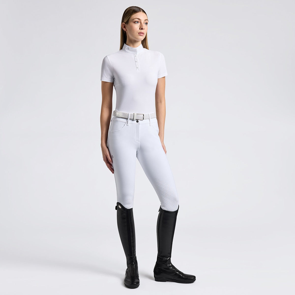 Cavalleria Toscana Women's Competition Shirt in Technical Jersey with Buttons-White