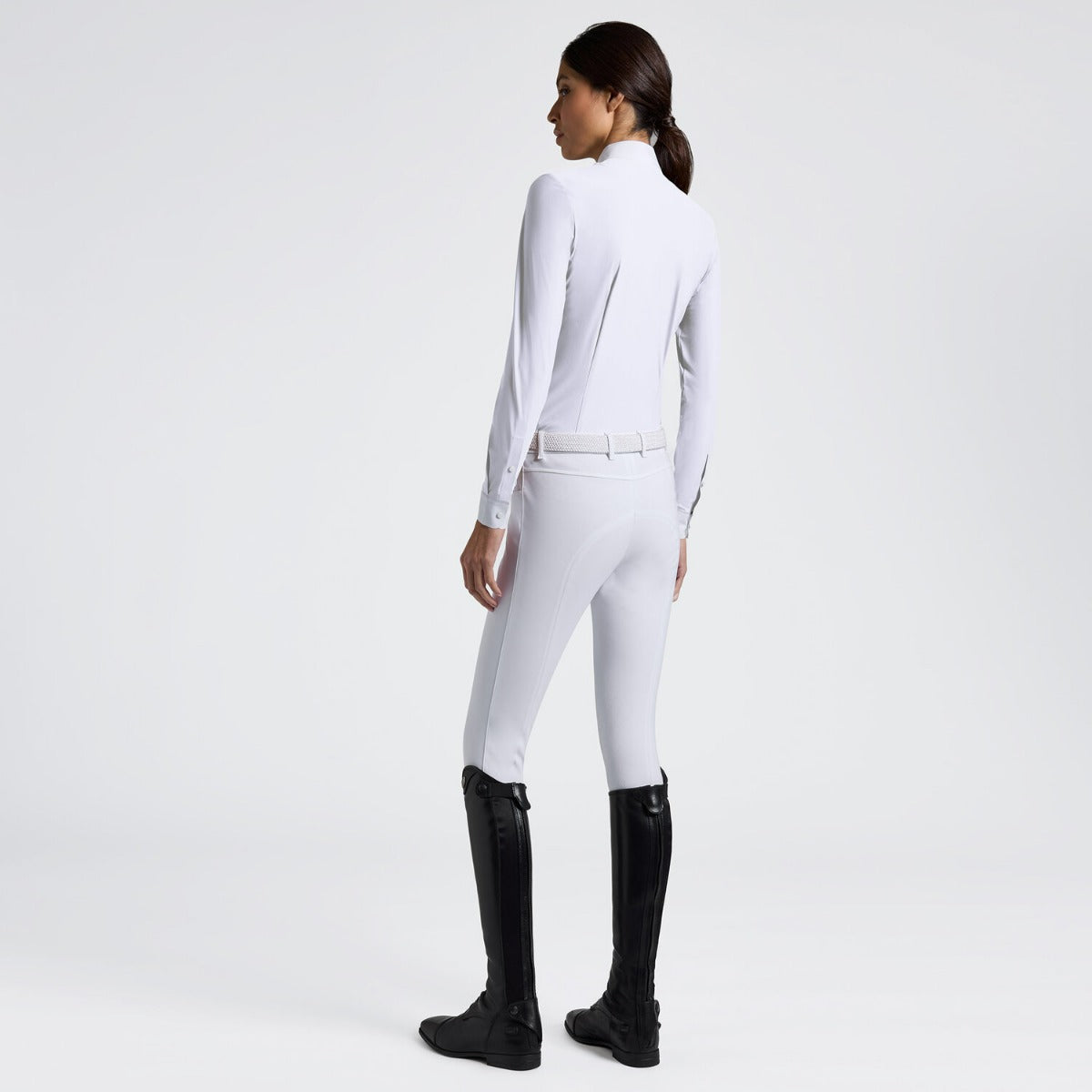 Cavalleria Toscana Women's L/S Bib Competition Shirt with Heat-Sealed Details-White