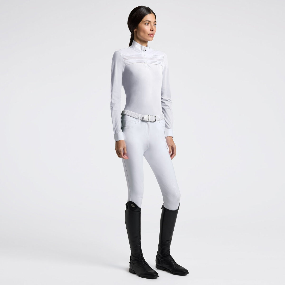 Cavalleria Toscana Women's L/S Competition Shirt with Pleated Insert-White
