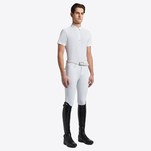 Cavalleria Toscana Men's Competition Shirt in Technical Piquet with Buttons S/S WHITE/KNIT