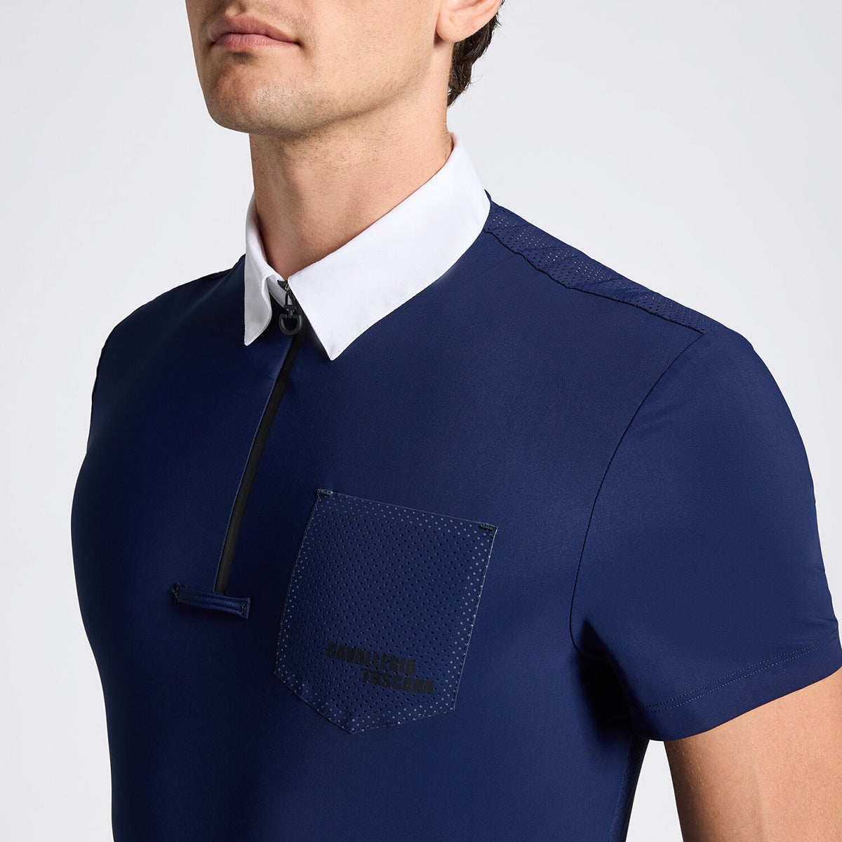 Cavalleria Toscana Men's Competition Shirt with Perforated Pocket S/S