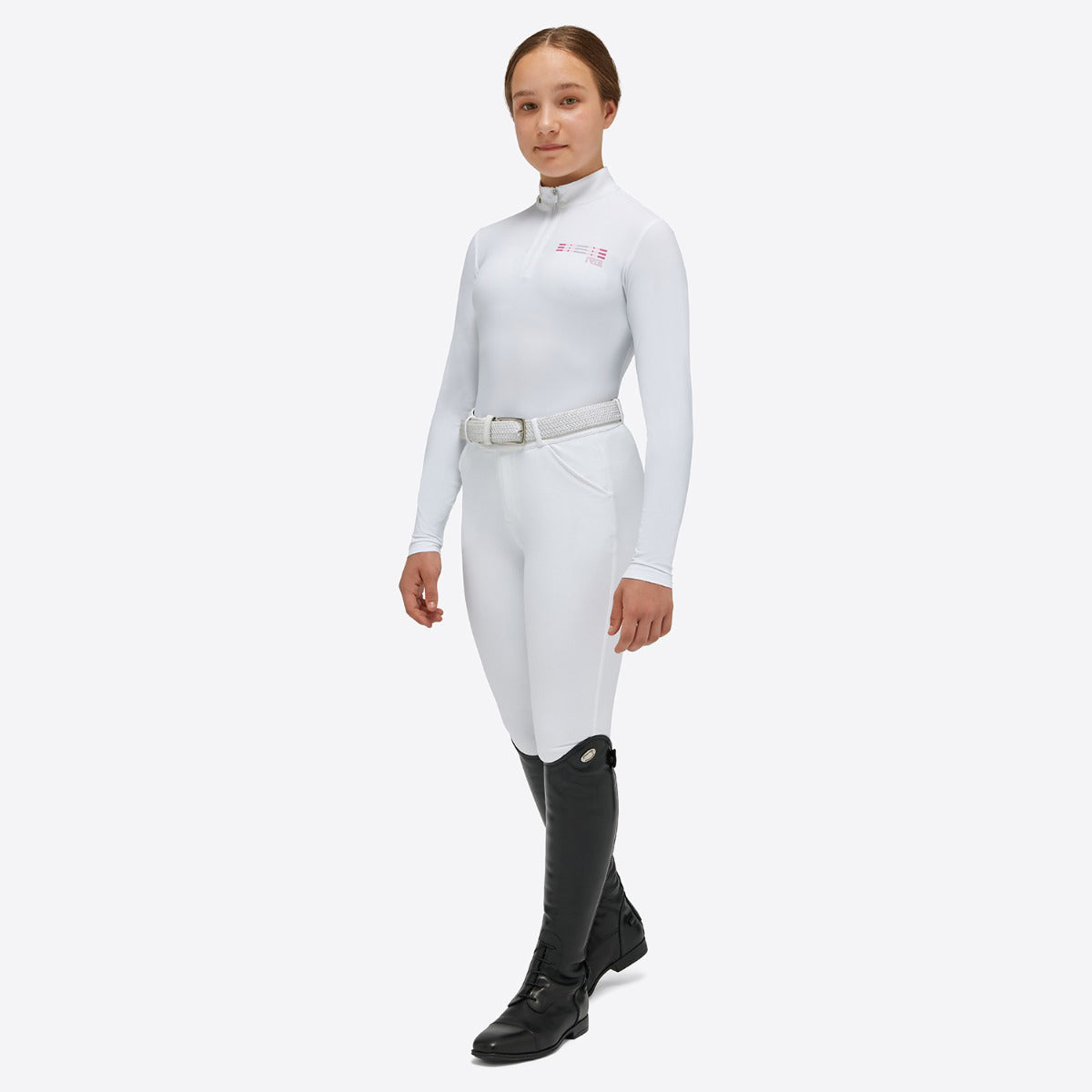 RG Girl's Jersey L/S Competition Zip Polo White
