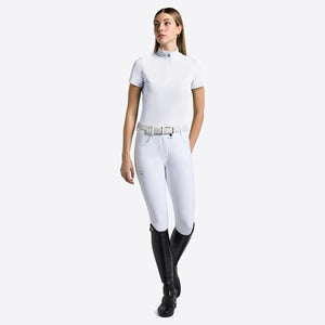 RG Women's Micro-Perforated Jersey Inserts Zip Shirt S/S-White