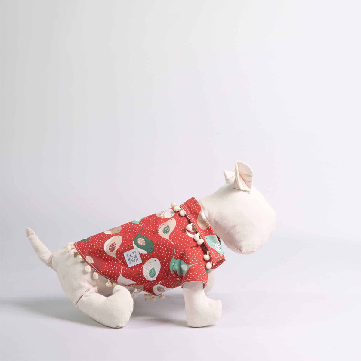 Oli and Lui Dog Shirt Bird on Red