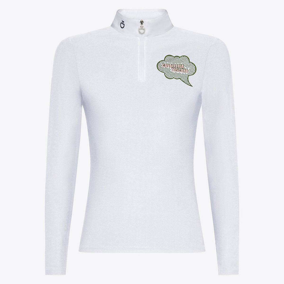 Cavalleria Toscana Girl's Competition Shirt in Technical Jersey with Zip L/S White