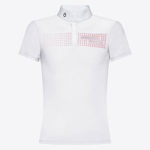 Cavalleria Toscana Girl's Competition Shirt in Technical Jersey with Buttons S/S White