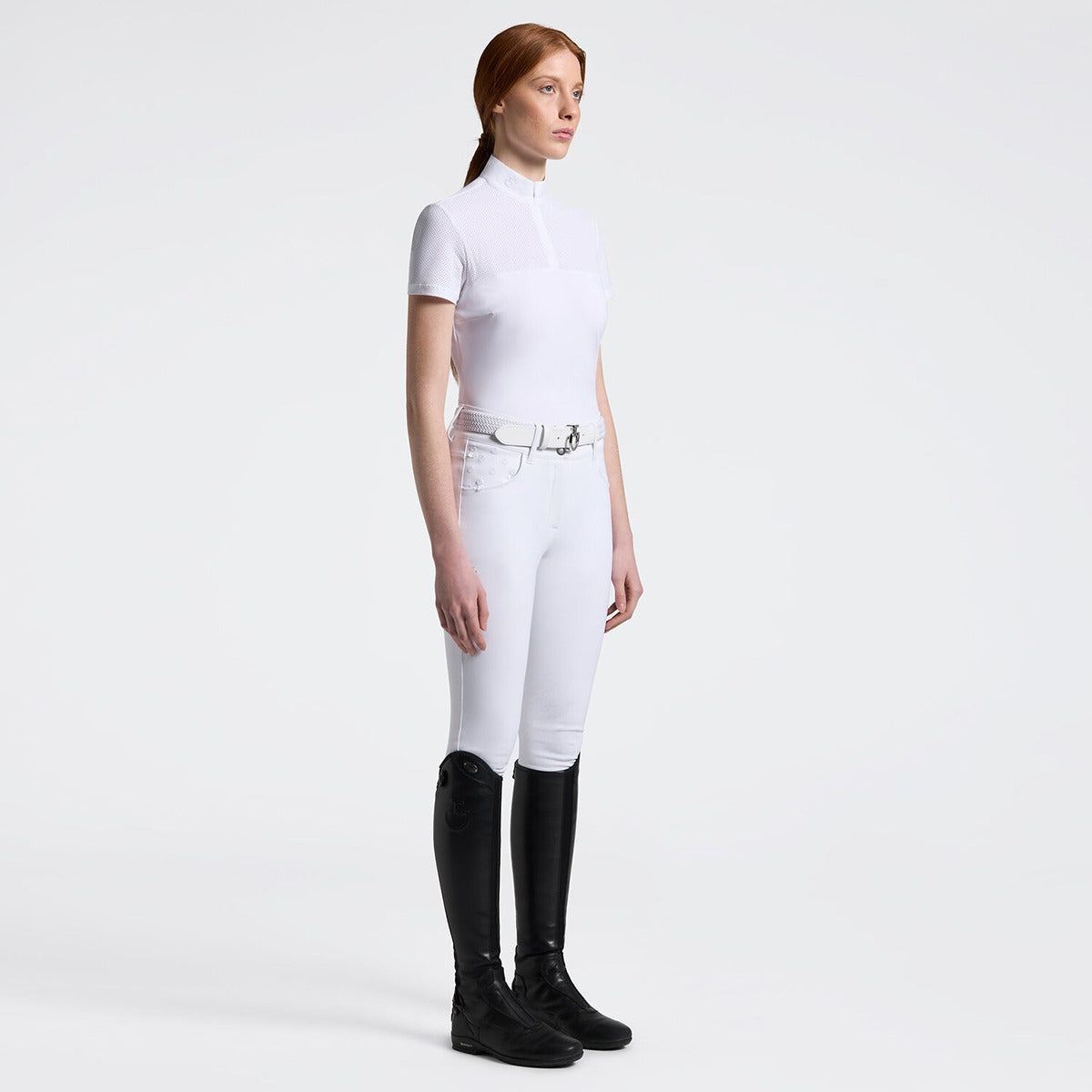 Cavalleria Toscana Women's Competition Shirt in Technical Jersey with Zip-White