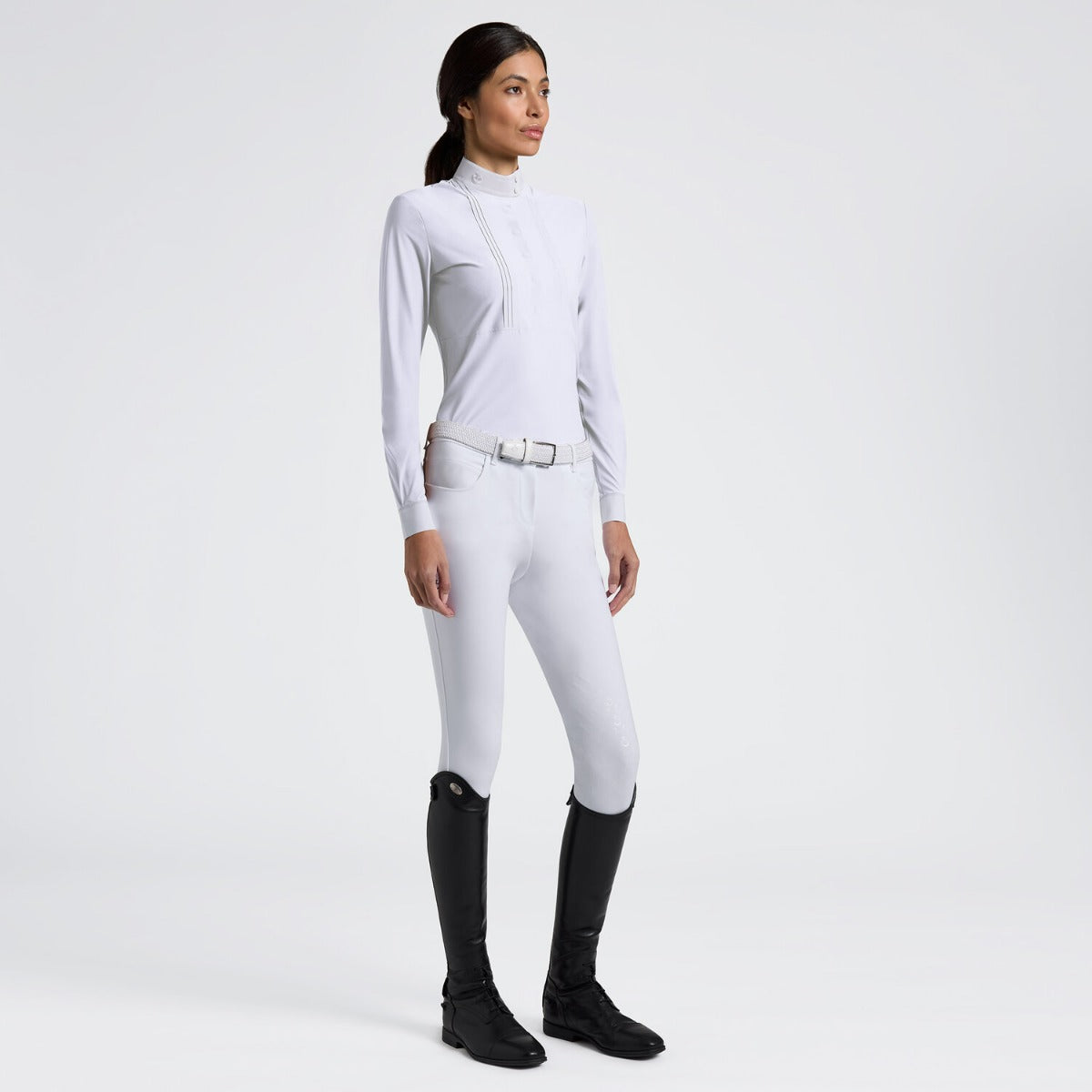 Cavalleria Toscana Women's L/S Bib Competition Shirt with Heat-Sealed Details-White