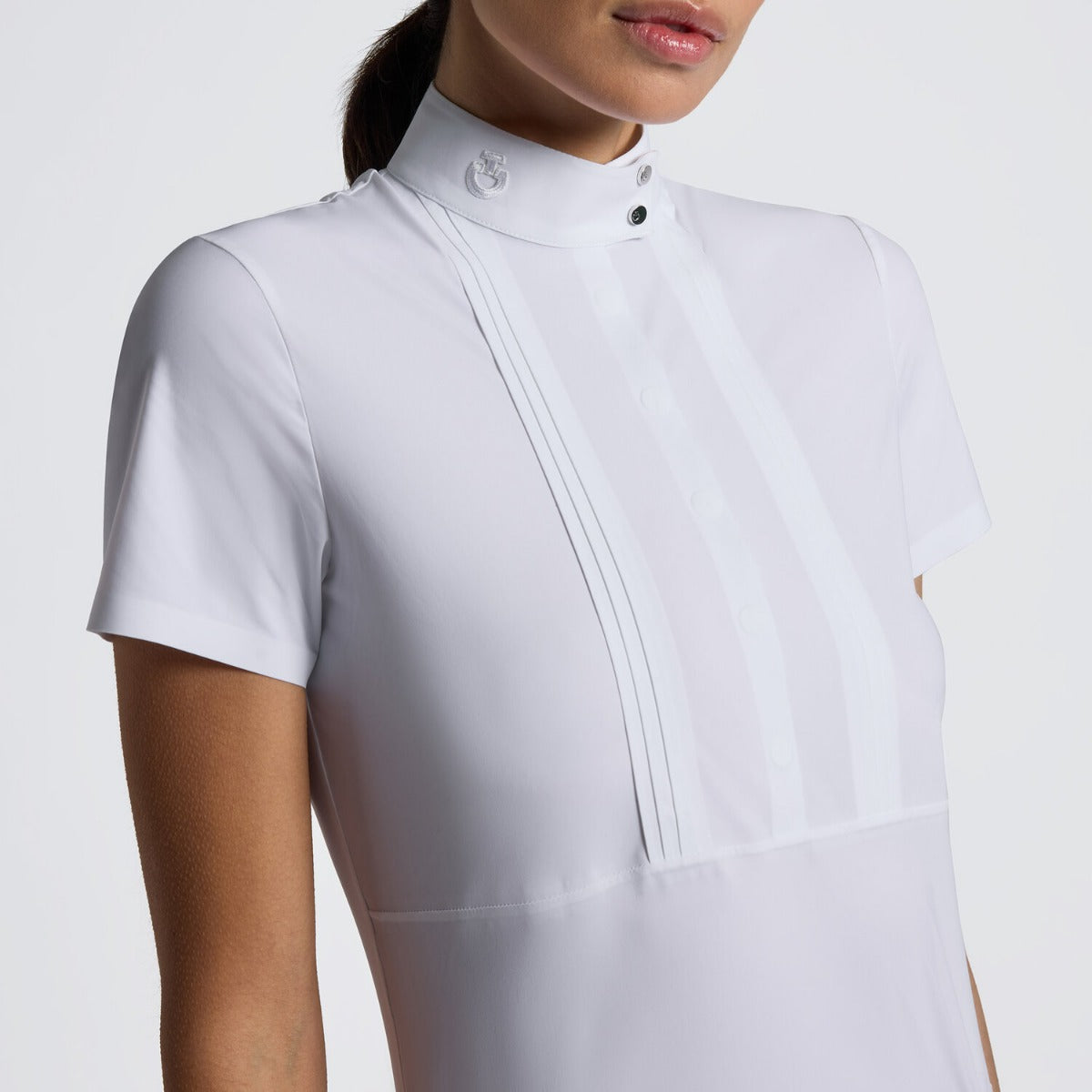 Cavalleria Toscana Women's Short Sleeve Show Shirt with Heat-Sealed Bib-White