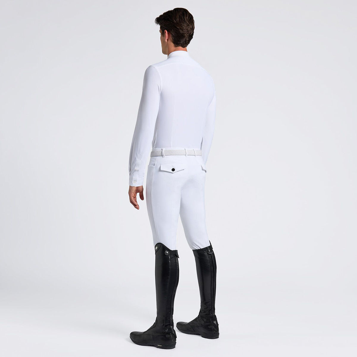 Cavalleria Toscana Men's Competition Shirt in Technical Jersey with Buttons L/S White
