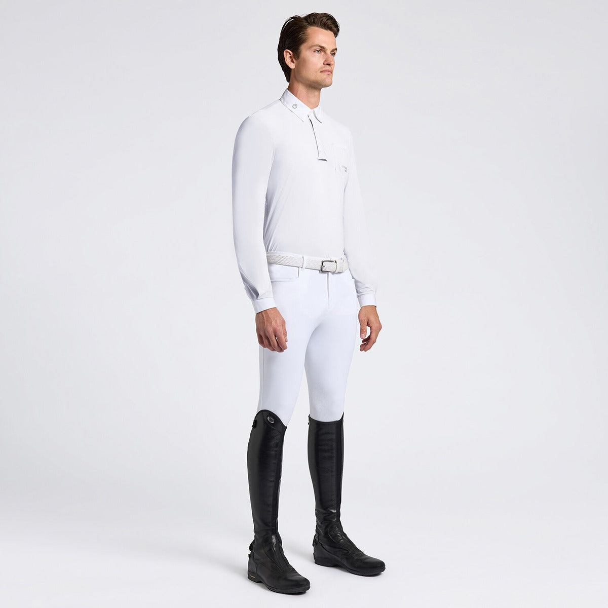 Cavalleria Toscana Men's Competition Shirt with Perforated Pocket L/S-White