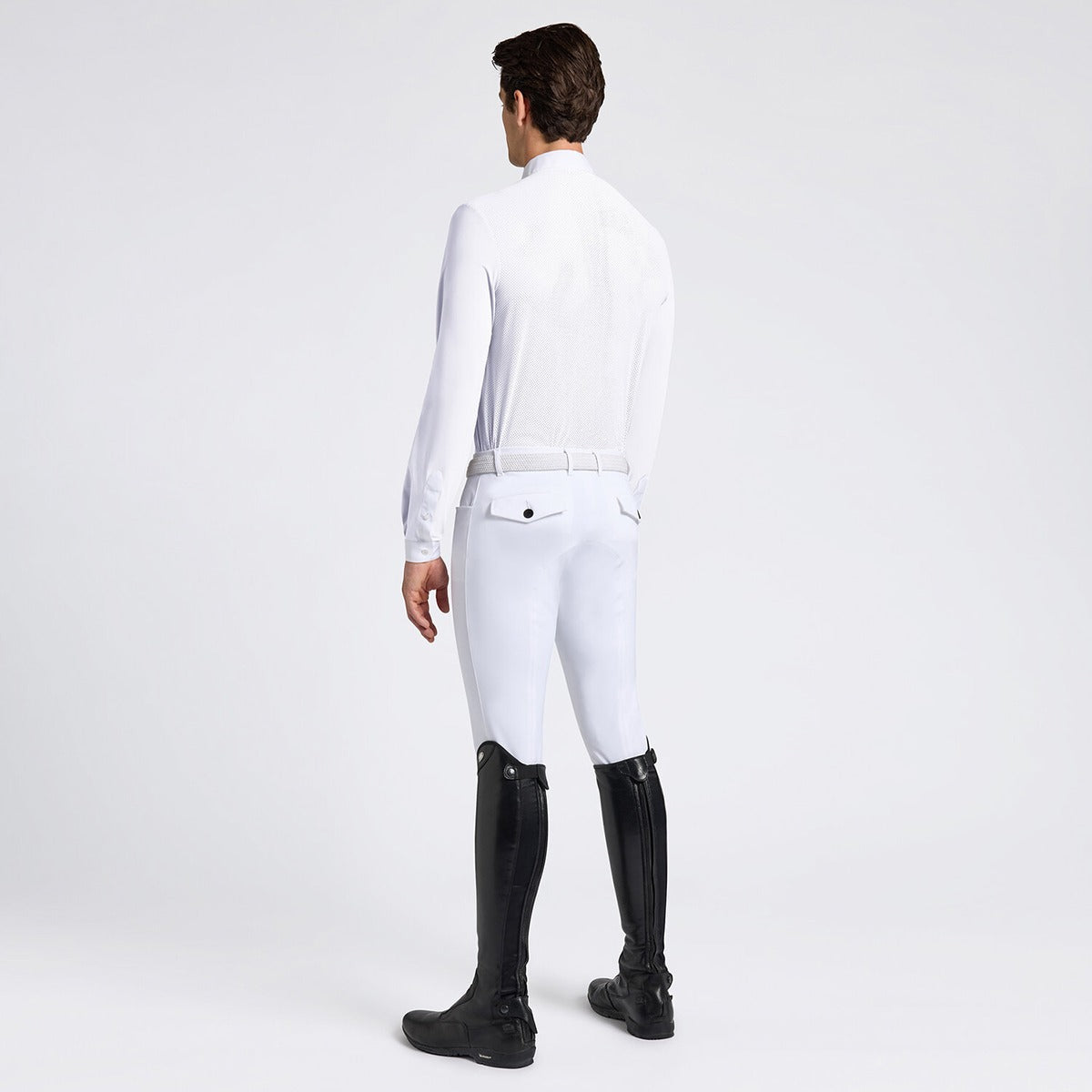 Cavalleria Toscana Men's Competition Shirt with Perforated Pocket L/S-White