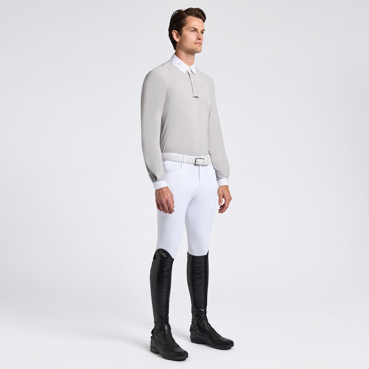 Cavalleria Toscana Men's Competition Shirt with Perforated Pocket L/S