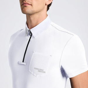 Cavalleria Toscana Men's Competition Shirt with Perforated Pocket S/S-White