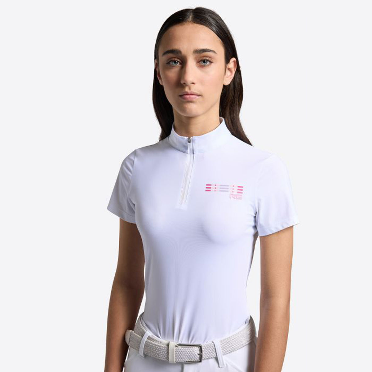 RG Girl's Jersey S/S Competition Zip Polo White